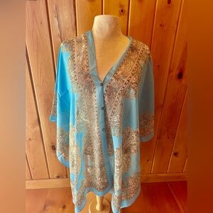 Elegant Blue Paisley Sheer Women's Shawl